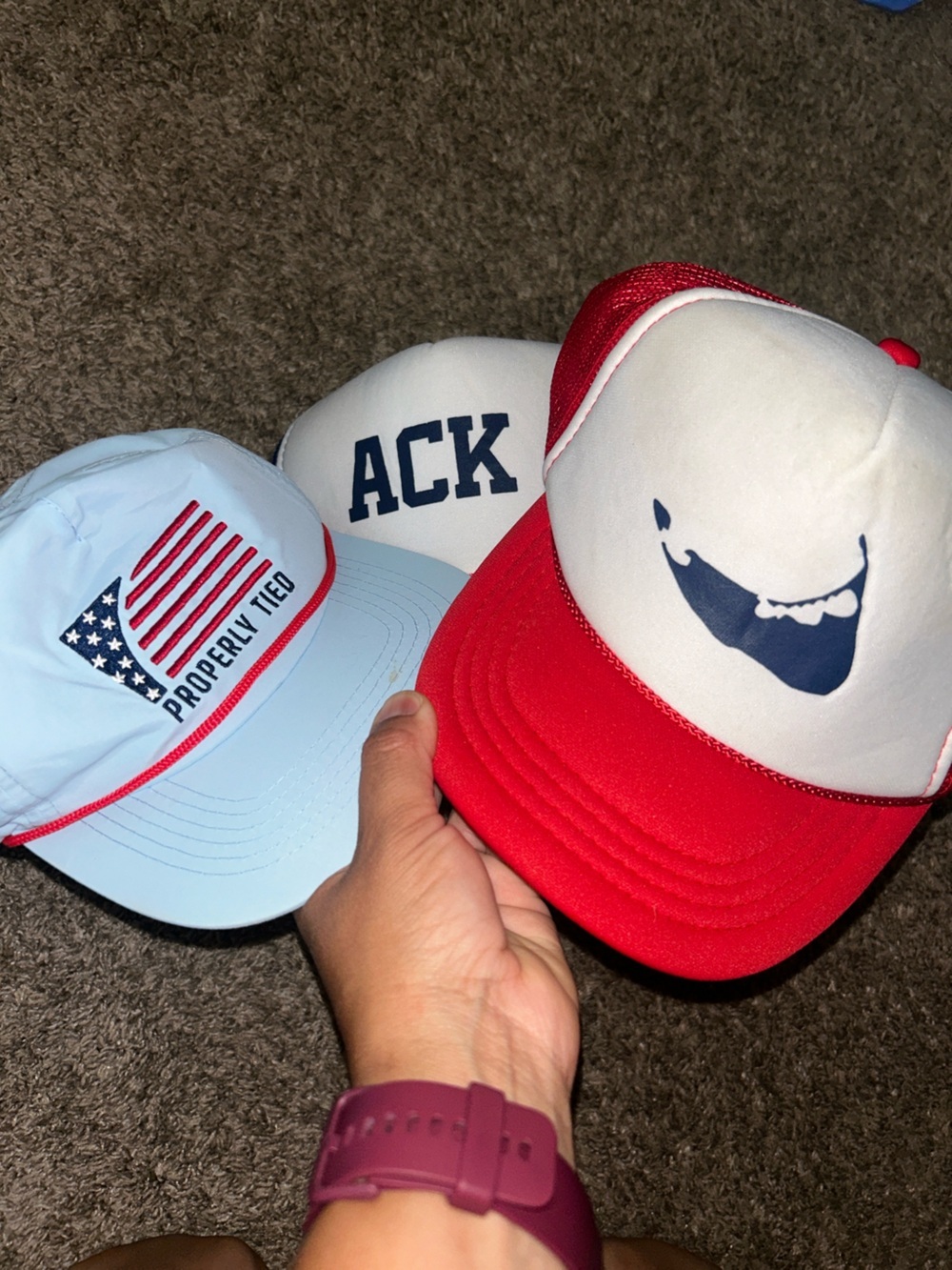 OTTO Kids Red and Light Blue Trucker Hats with Navy Graphics